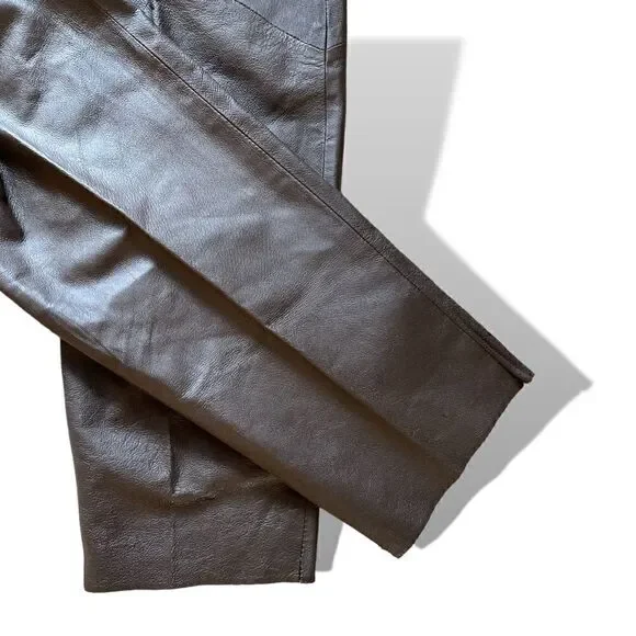Chocolate Brown Genuine Leather High-Waisted Joggers Size:Small